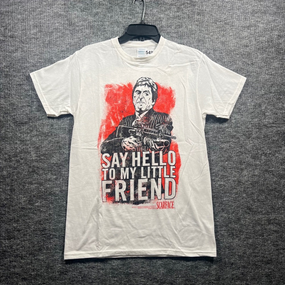 Scarface Say Hello To My Little Friend Graphic T-Shirt White Mens Small 5492